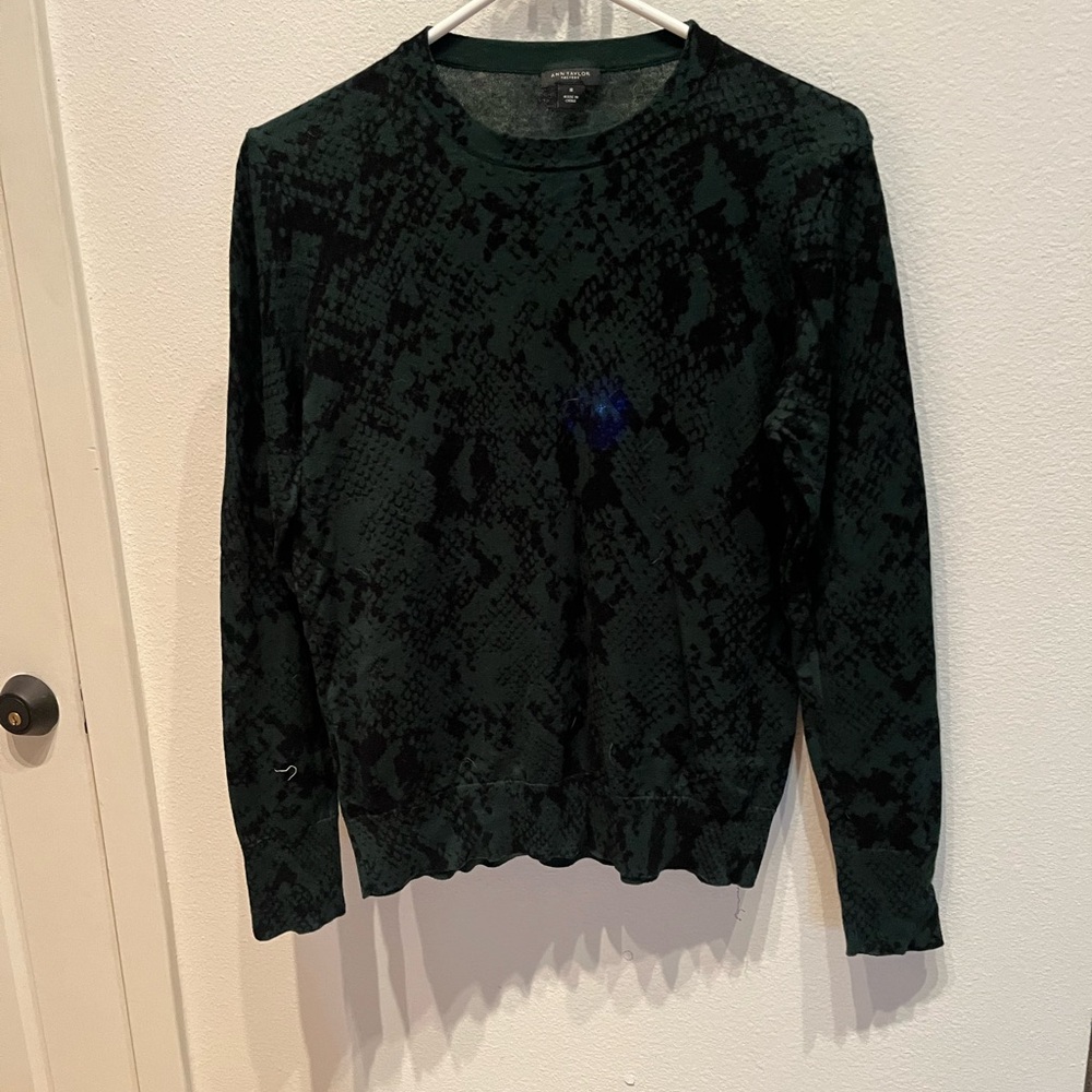 Ann Taylor Factory Green and Black Crew Neck Sweater